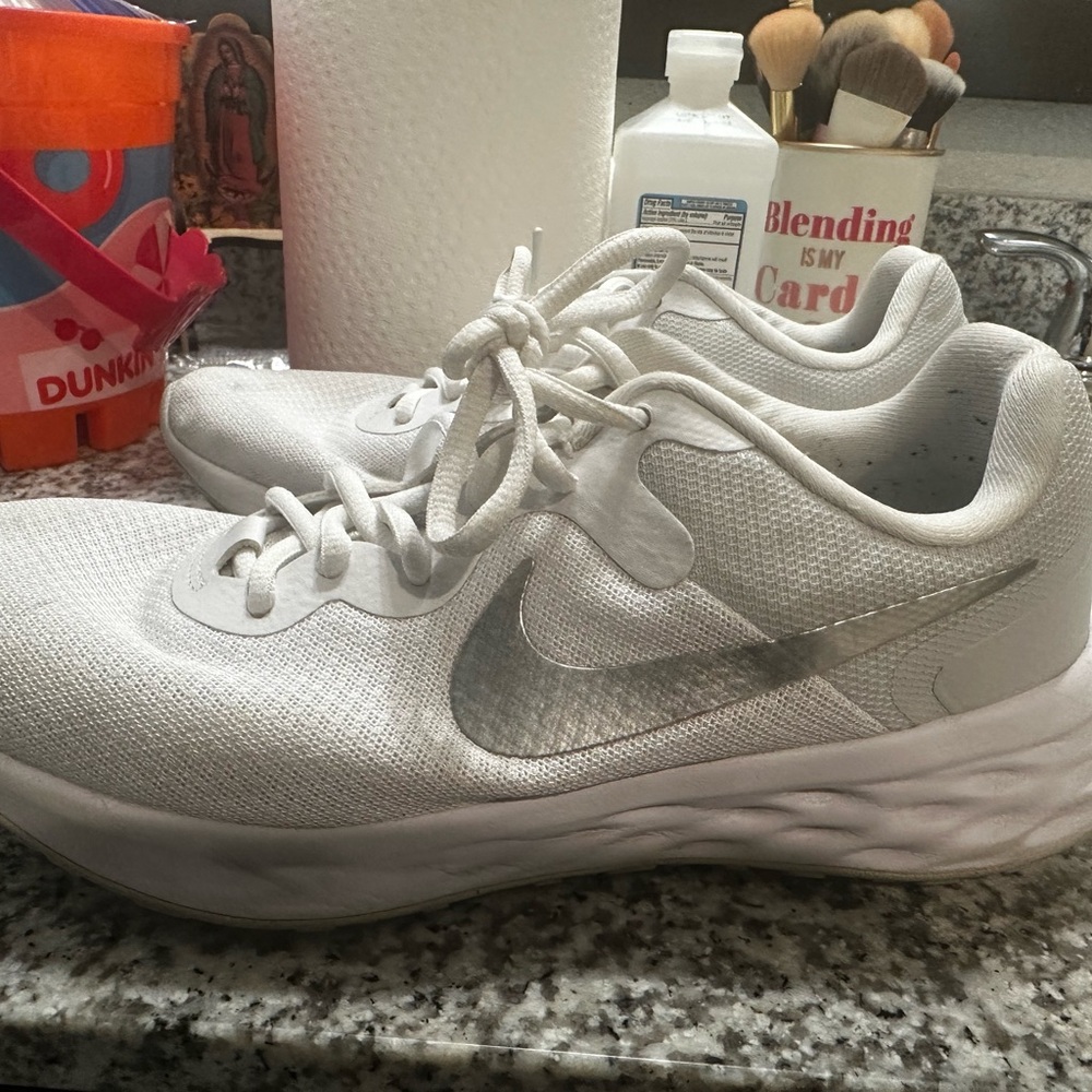 Nike White and Silver Athletic Shoes